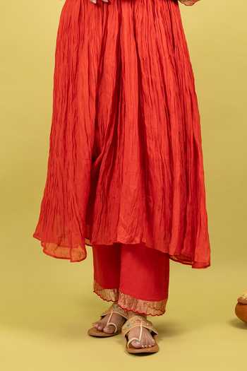 Buy_KKANYAAH_Red Handloom Cotton, Cotton, Silk Gota Patti, Embroidery Hand Anarkali Set _Online_at_Aza_Fashions
