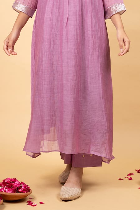 Buy_KKANYAAH_Purple Handloom , Silk, Sequins, Handwoven Kurta Pant Set _Online_at_Aza_Fashions