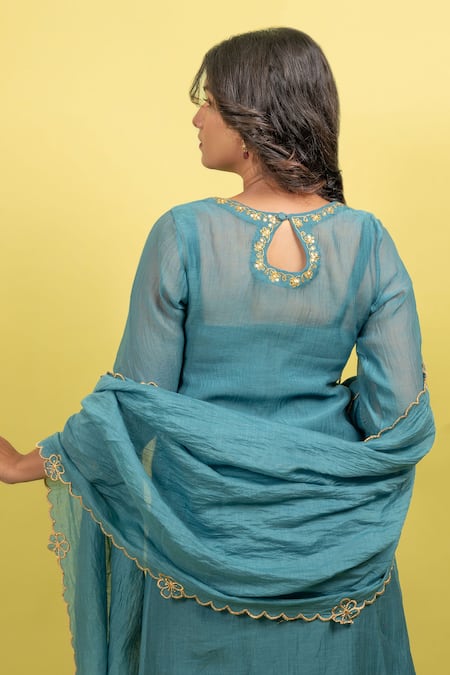 KKANYAAH Floral Border Embroidered Angrakha Set 