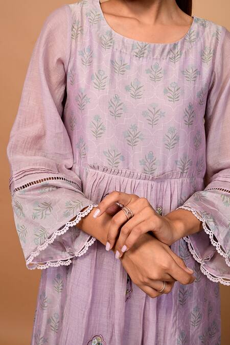 Buy KKANYAAH Purple Handloom Cotton, Silk Embroidery Round Neck Floral Print Dress Online at Aza Fashions Buy_KKANYAAH_Purple Handloom Cotton, Silk Embroidery Round Neck Floral Print Dress _Online_at_Aza_Fashions