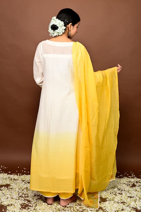 KKANYAAH_Off White Handloom , Silk, Threadwork Shaded Anarkali Pant Set _Online_at_Aza_Fashions