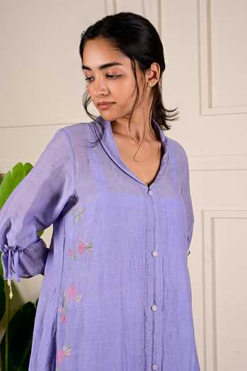 Buy KKANYAAH Blue Silk, Cotton Embroidery Collared Floral Ombre Shirt Dress Online at Aza Fashions Buy_KKANYAAH_Blue Silk, Cotton Embroidery Collared Floral Ombre Shirt Dress _Online_at_Aza_Fashions