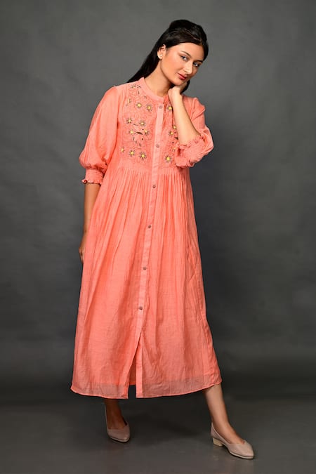 KKANYAAH Floral Embroidered Gathered Dress 