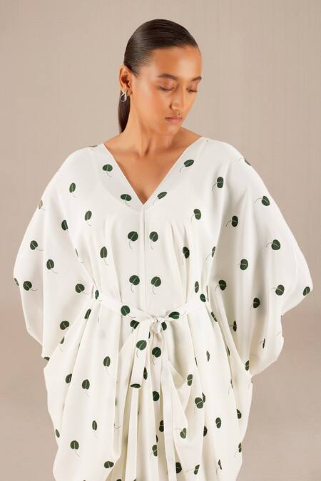 Shop_Ampm_Ivory Crepe V-neck Aysha Asymmetric Kaftan Dress_Online_at_Aza_Fashions