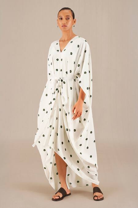 Shop_Ampm_Ivory Crepe V-neck Aysha Asymmetric Kaftan Dress