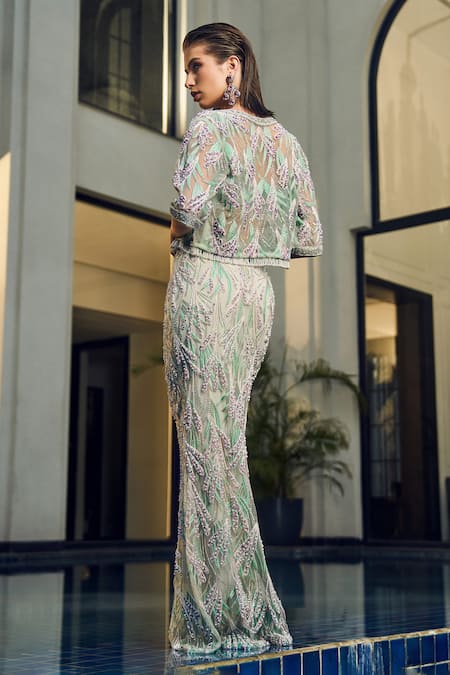 Amit GT Medina Embroidered Jacket Skirt Set 