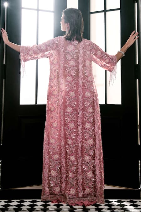 Amit GT Floral Embroidered Cape Skirt Set 