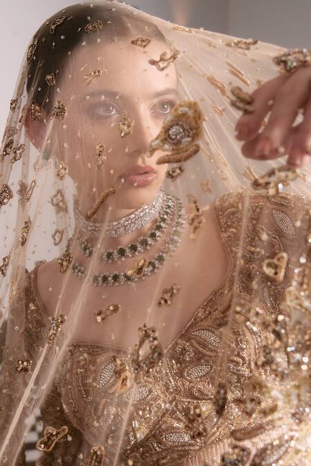 Buy Amit GT Gold Tulle Crystals, Beads, Opulence Floral Embroidered Bridal Lehenga Set Online at Aza Fashions Buy_Amit GT_Gold Tulle Crystals, Beads, Opulence Floral Embroidered Bridal Lehenga Set _Online_at_Aza_Fashions
