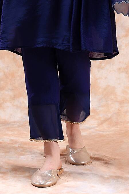 Shop Kefi Collections Blue Chanderi, Organza Embroidery V-neck Aditi Sleeve Anarkali Set Online at Aza Fashions Shop_Kefi Collections_Blue Chanderi, Organza Embroidery V-neck Aditi Sleeve Anarkali Set_Online_at_Aza_Fashions