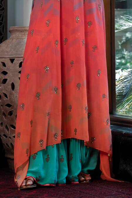 Shop_Shashank Arya_Blue Chiffon, Crepe, Silk, Cotton Embroidery, Ombre Jamewar Paisley Kurta Set_Online_at_Aza_Fashions