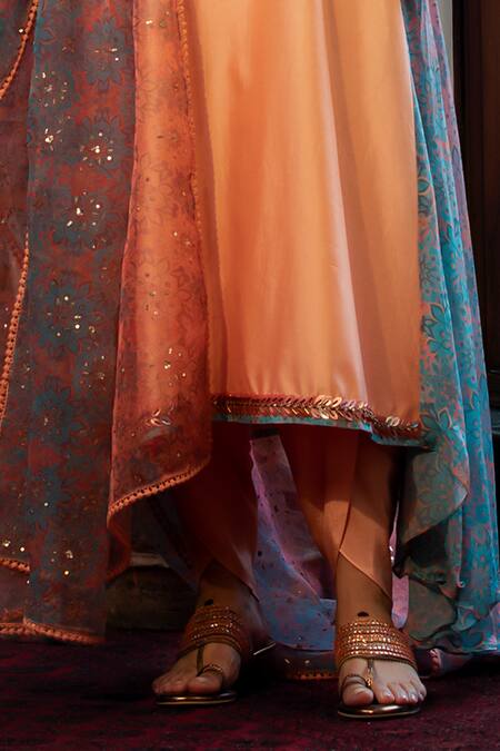 Buy Shashank Arya Peach Organza, Chanderi, Crepe, Thread Swirl Asymmetric Kurta Dhoti Pant Set Online at Aza Fashions Buy_Shashank Arya_Peach Organza, Chanderi, Crepe, Thread Swirl Asymmetric Kurta Dhoti Pant Set _Online_at_Aza_Fashions