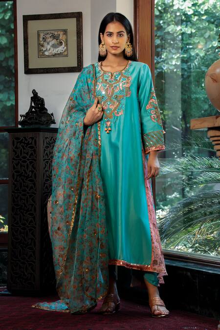 Buy Shashank Arya Blue Organza, Chanderi, Crepe Sequins, Ombre Side Panel Kurta Dhoti Pant Set Online at Aza Fashions Buy_Shashank Arya_Blue Organza, Chanderi, Crepe Sequins, Ombre Side Panel Kurta Dhoti Pant Set _Online_at_Aza_Fashions