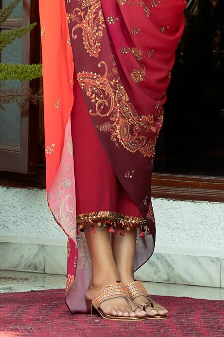 Shashank Arya Orange Crepe, Georgette, Chiffon Ombre Printed Asymmetric Draped Kurta Pant Set at Aza Fashions Shashank Arya_Orange Crepe, Georgette, Chiffon Ombre Printed Asymmetric Draped Kurta Pant Set_at_Aza_Fashions