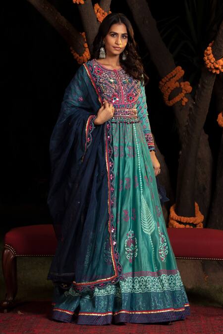 SHASHANK ARYA Block Print Embellished Anarkali With Dupatta 