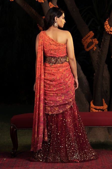 Shashank Arya Floral Bloom Print Concept Saree With Belt 