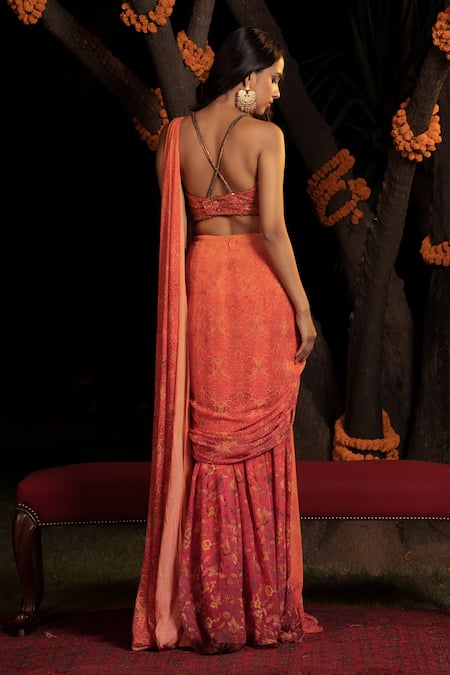 Shashank Arya Pre-Draped Floral Print Concept Saree With Blouse 