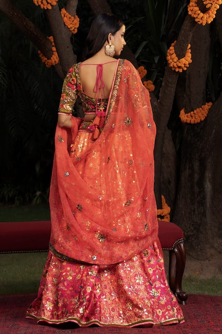 Shashank Arya Ombre Floral Print Lehenga Set 