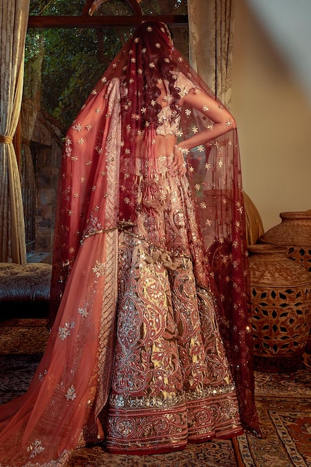 Shop Shashank Arya Gold Velvet, Net, Organza Embroidery, Zari, Floral Applique Bridal Lehenga Set at Aza Fashions Shop_Shashank Arya_Gold Velvet, Net, Organza Embroidery, Zari, Floral Applique Bridal Lehenga Set _at_Aza_Fashions