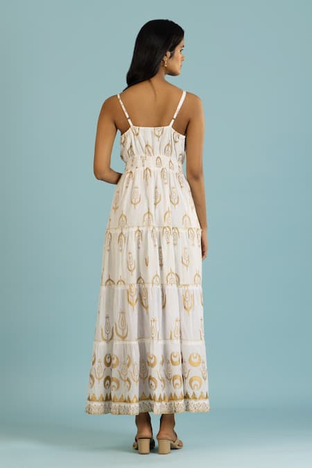 Label Reyya Floral Block Print Tiered Gown 