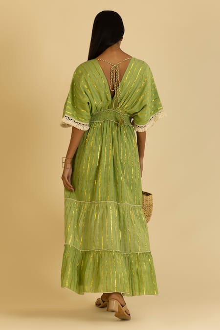 Label Reyya Stripe Pattern Embellished Kaftan 