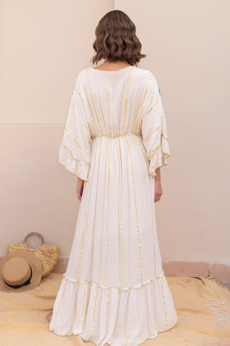 Label Reyya Threadwork Yoke Striped Kaftan 