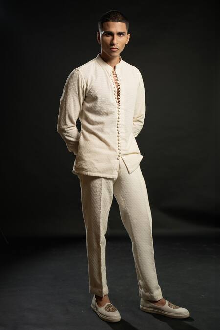 Buy_Jigar & Nikita_Ivory Georgette Embroidery Geometric Shirt Kurta And Pant Set 