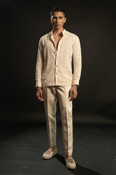 Jigar & Nikita Geometric Embroidered Shirt & Pant Set 