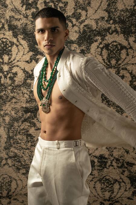 Buy_Jigar & Nikita_Ivory Silk, Satin, Linen Embroidery Shirt And Pant Set _Online_at_Aza_Fashions