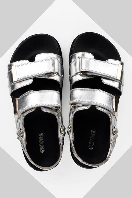Oroh Silver Double Strap Flat Sandals Online at Aza Fashions Oroh_Silver Double Strap Flat Sandals _Online_at_Aza_Fashions