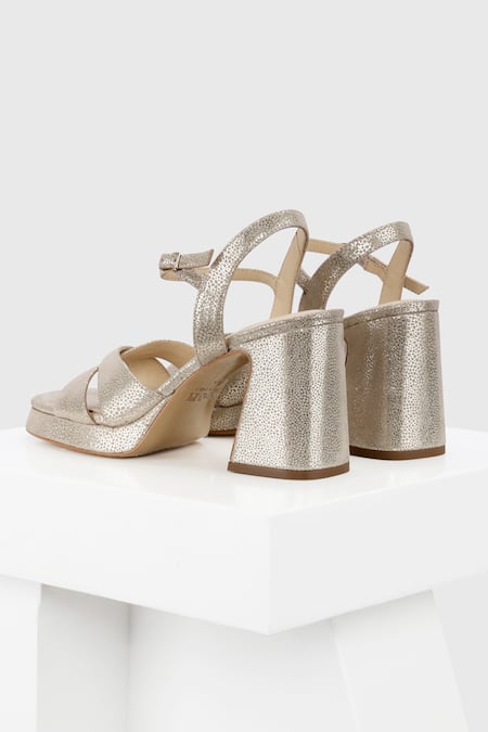 Shop Oroh Gold Triste Criss Cross Strap Shimmery Heels at Aza Fashions Shop_Oroh_Gold Triste Criss Cross Strap Shimmery Heels _at_Aza_Fashions