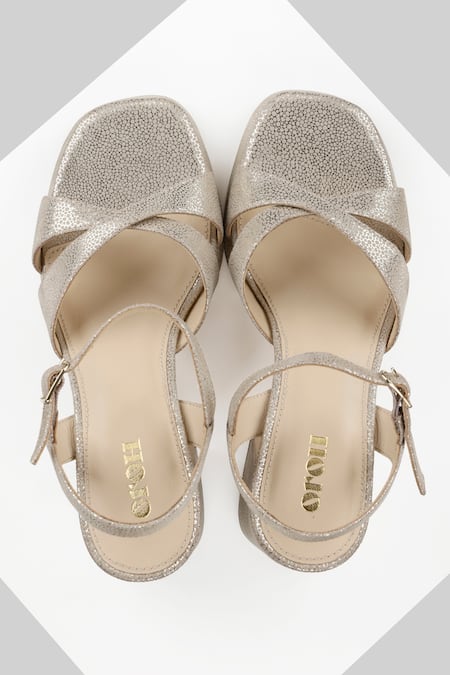 Oroh Gold Triste Criss Cross Strap Shimmery Heels Online at Aza Fashions Oroh_Gold Triste Criss Cross Strap Shimmery Heels _Online_at_Aza_Fashions