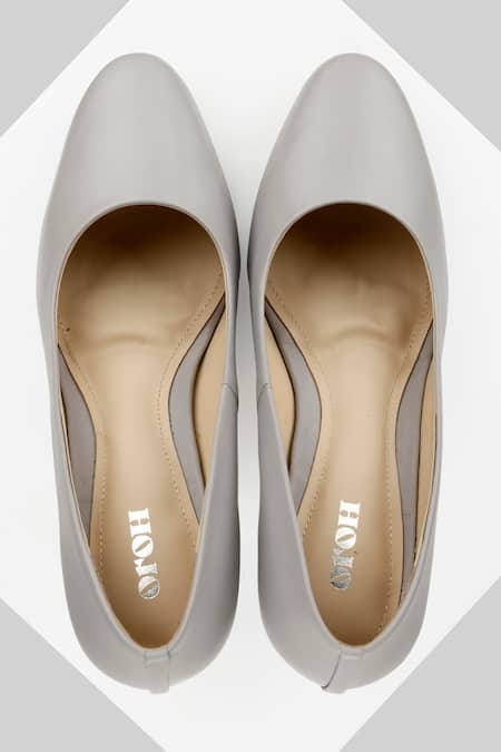 Oroh_Gray Grey Genuine Leather Round Toe Pumps _Online_at_Aza_Fashions