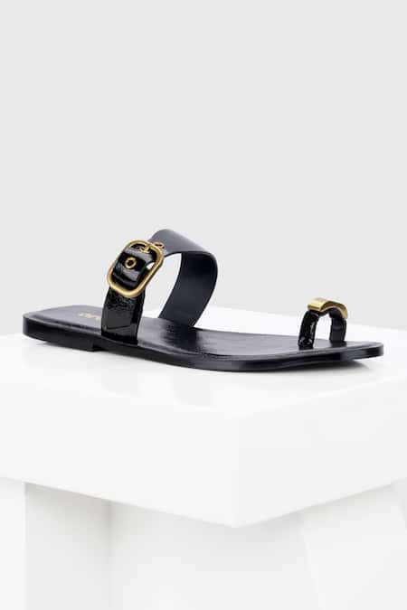 Oroh Metal Buckle Strap Toe Ring Flats 