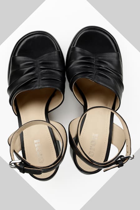 Oroh_Black Prato Ruched Block Heels_Online_at_Aza_Fashions
