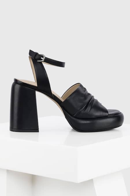 Buy_Oroh_Black Prato Ruched Block Heels_Online_at_Aza_Fashions