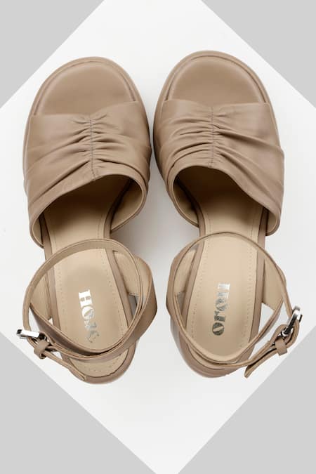Oroh_Beige Prato Ruched Strap Block Heels_Online_at_Aza_Fashions