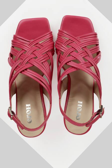 Oroh Pink Napoli Basket Weave Coiled Strap Heels Online at Aza Fashions Oroh_Pink Napoli Basket Weave Coiled Strap Heels_Online_at_Aza_Fashions