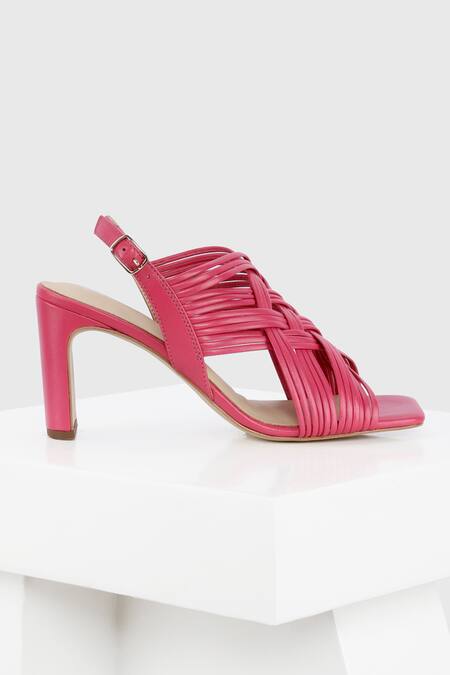 Buy Oroh Pink Napoli Basket Weave Coiled Strap Heels Online at Aza Fashions Buy_Oroh_Pink Napoli Basket Weave Coiled Strap Heels_Online_at_Aza_Fashions
