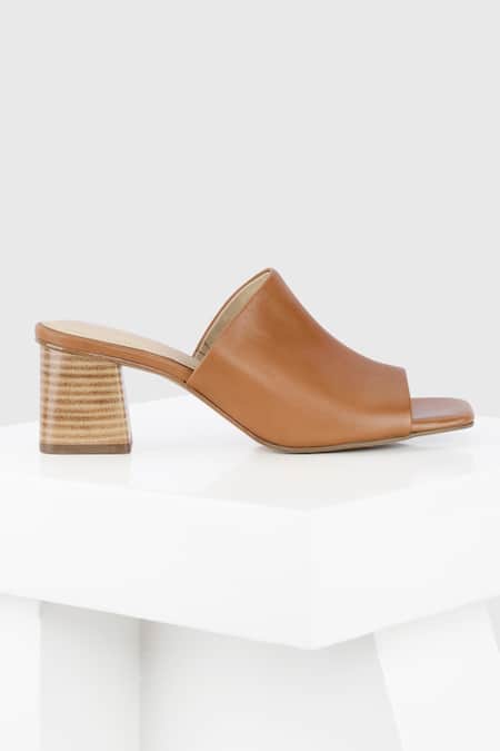 Buy_Oroh_Brown Tan Genuine Leather Block Heels _Online_at_Aza_Fashions