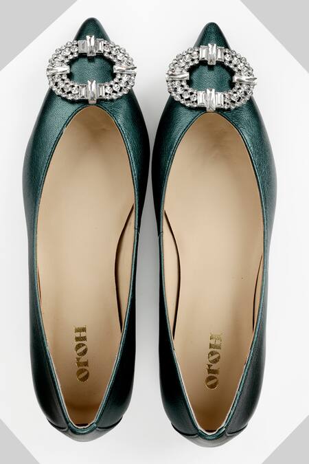 Oroh_Green Crystals Catania Stone Embellished Circular Brooch _Online_at_Aza_Fashions