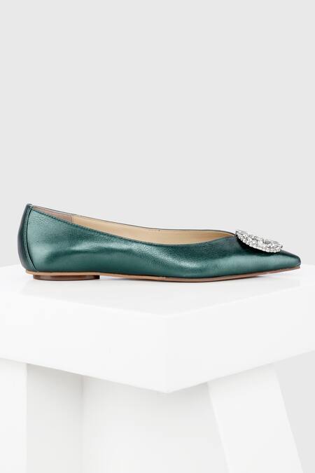 Buy_Oroh_Green Crystals Catania Stone Embellished Circular Brooch _Online_at_Aza_Fashions