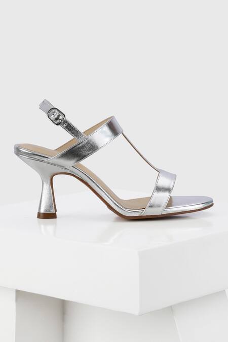 Buy Oroh Silver Verona Cutout Strap Spool Heels Online at Aza Fashions Buy_Oroh_Silver Verona Cutout Strap Spool Heels _Online_at_Aza_Fashions