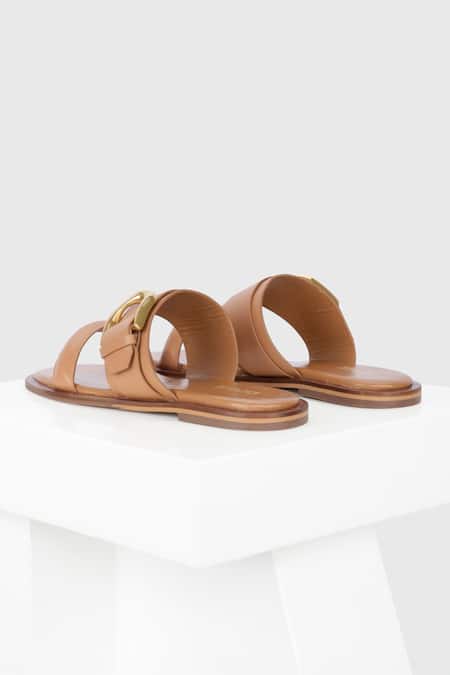 Shop_Oroh_Brown Buckles Arezzo Strappy Flats _at_Aza_Fashions