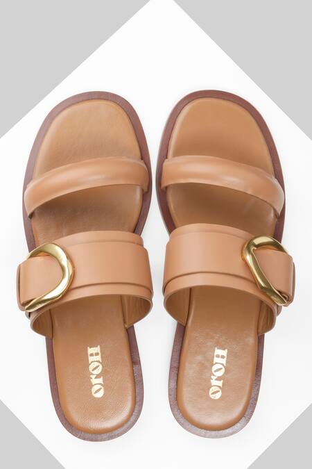 Oroh_Brown Buckles Arezzo Strappy Flats _Online_at_Aza_Fashions