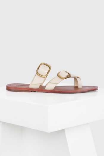 Buy_Oroh_Beige Livorno Cross Buckled Strap Leather Flats _Online_at_Aza_Fashions