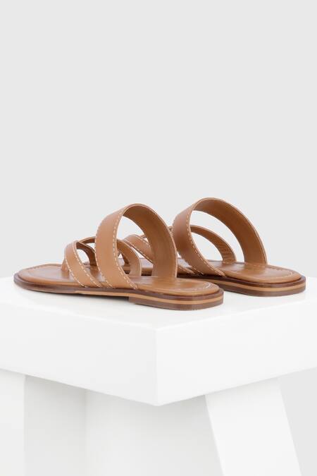 Shop_Oroh_Brown Perugia Cross Strap Flats _at_Aza_Fashions