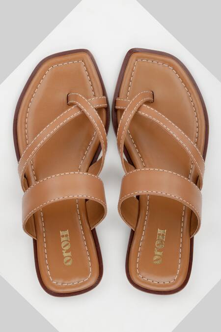 Oroh_Brown Perugia Cross Strap Flats _Online_at_Aza_Fashions