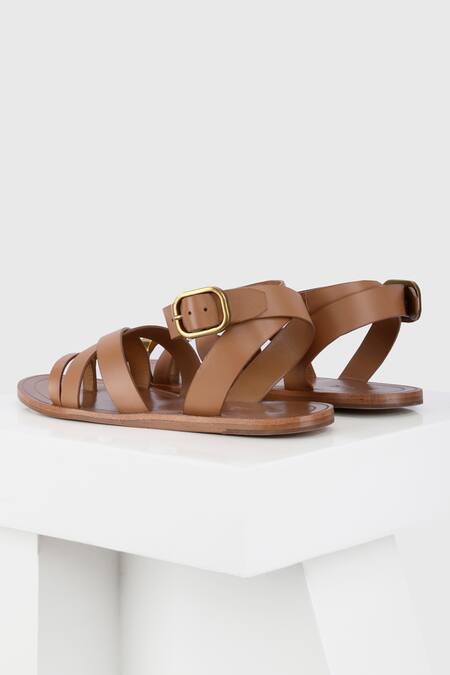 Shop Oroh Brown Roma Cross And Multi Strapped Flats at Aza Fashions Shop_Oroh_Brown Roma Cross And Multi Strapped Flats _at_Aza_Fashions