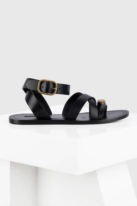 Buy_Oroh_Black Roma Multi And Cross Strapped Flats _Online_at_Aza_Fashions
