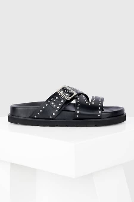 Buy_Oroh_Black Studs Novara Studded Strap Footbed Sandals _Online_at_Aza_Fashions